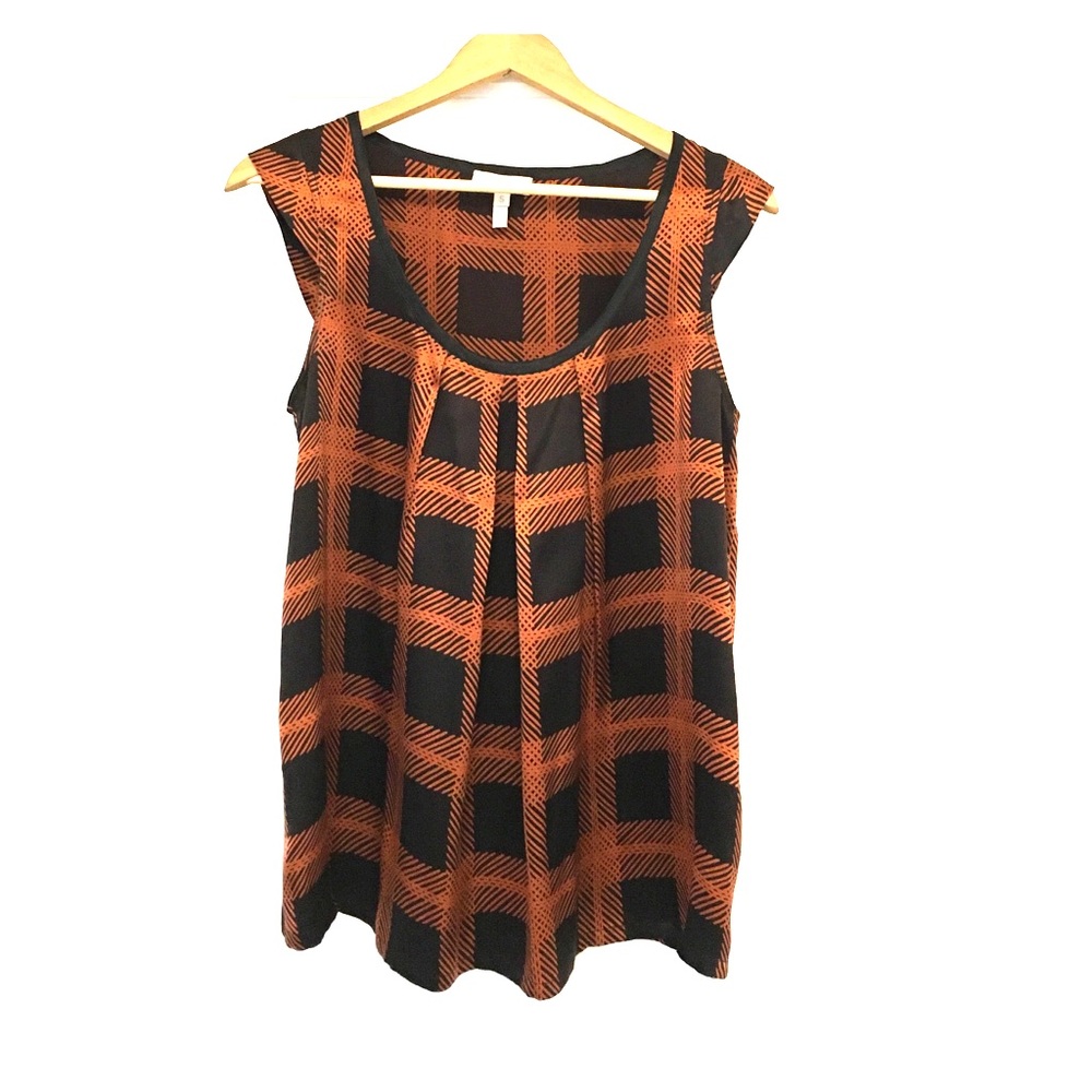 Joie Silk Blouse Black and Rust Orange Small